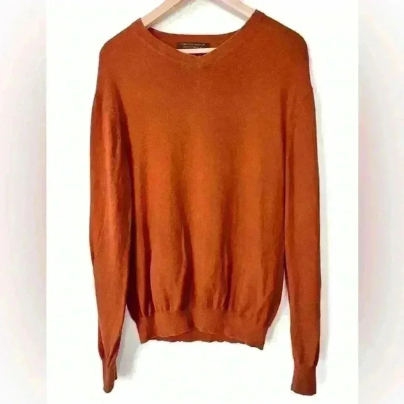 Sebastian Cooper Men’s Rustic Orange Cotton Cashmere  Timeless Sweater Medium - Picture 1 of 13